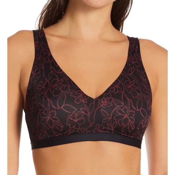 Women's Warner's RM1041A Cloud 9 Smooth Comfort Contour Wireless Bra (Black Floral Linework L)