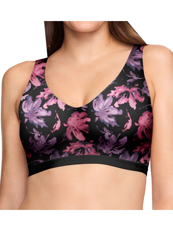 Women's Warner's RM1041A Cloud 9 Smooth Comfort Contour Wireless Bra (Black Painted Blooms 2X)