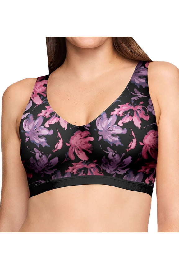 Women's Warner's RM1041A Cloud 9 Smooth Comfort Contour Wireless Bra (Black Painted Blooms 2X)