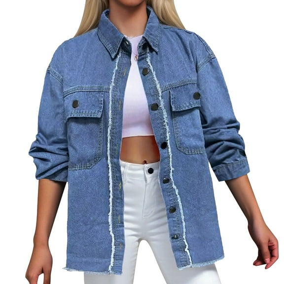 Women's Wash Adjustable Sleeve Denim Shirt Loose Top, High-Quality Denim, Suitable for Summer, Business Casual, with Size Chart