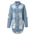 thumbnail image 1 of Women's Wash Cropped Denim Jacket Button Down Long Sleeve Distressed Casual Outerwear Coat for Daily Street Style, 1 of 8