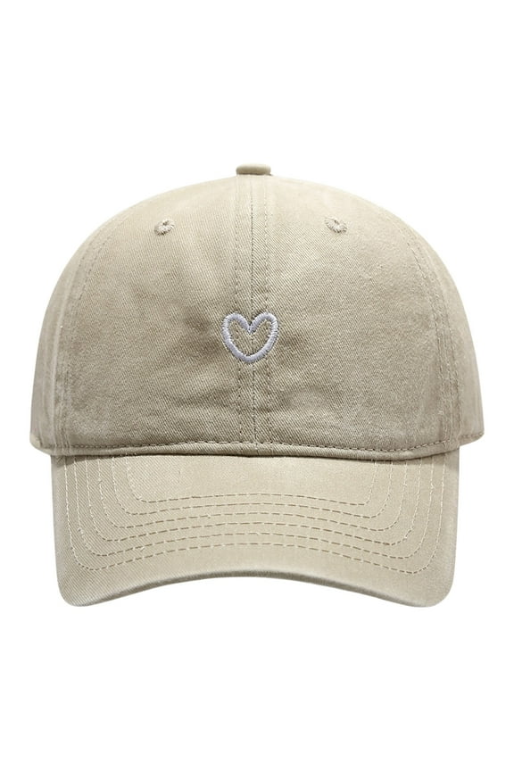 Women's Washed Baseball Cap - Heart Embroidered Soft Top Adjustable Hat,Beige,One Size,KLOY2K