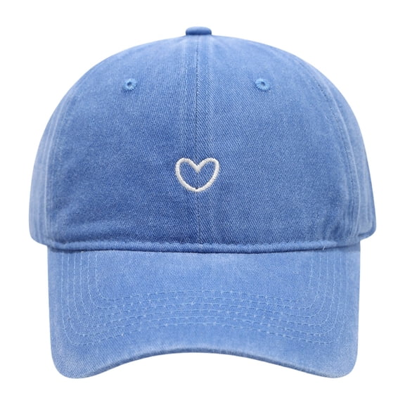 Women's Washed Baseball Cap - Heart Embroidered Soft Top Adjustable Hat,Blue,One Size,KLOY2K