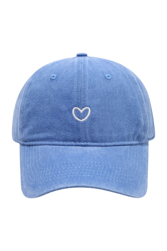 Women's Washed Baseball Cap - Heart Embroidered Soft Top Adjustable Hat,Blue,One Size,KLOY2K