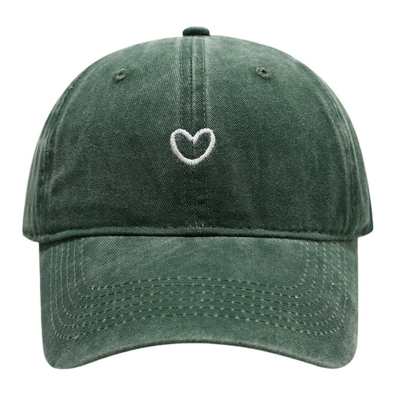 Women's Washed Baseball Cap - Heart Embroidered Soft Top Adjustable Hat,Green,One Size,KLOY2K