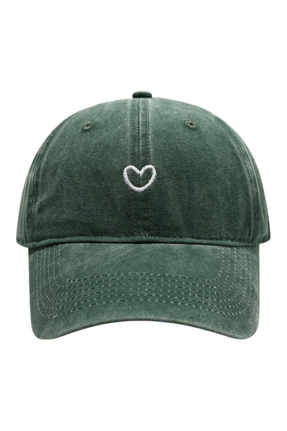 Women's Washed Baseball Cap - Heart Embroidered Soft Top Adjustable Hat,Green,One Size,KLOY2K