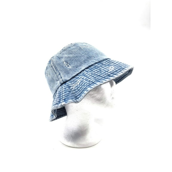 Women's Washed Cotton Denim Shark Embroidered Bucket Hat