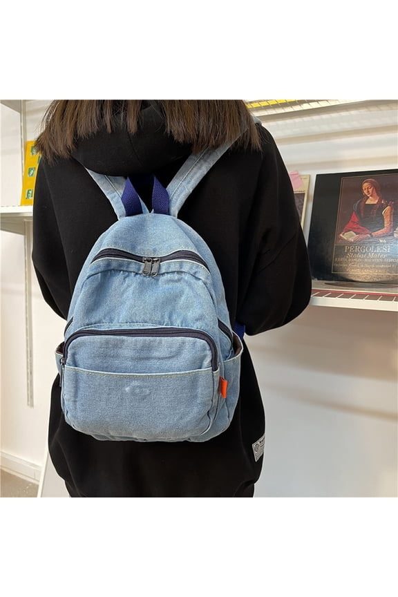 Women's Washed Denim Canvas Backpack,Dark Blue