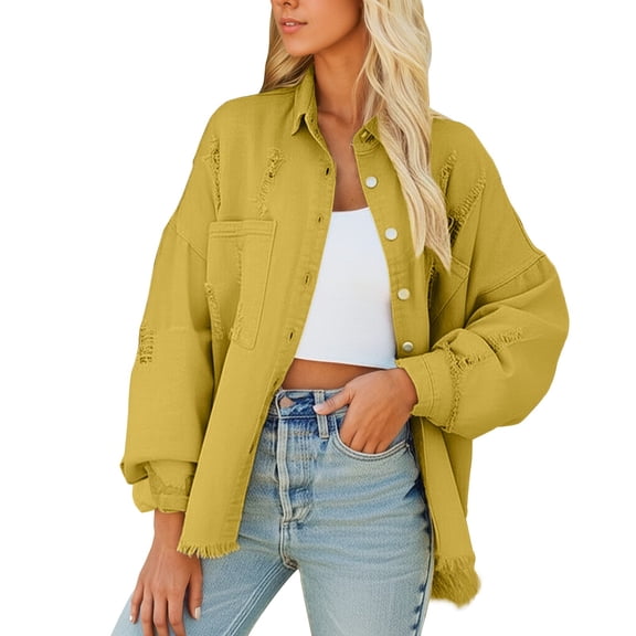 Women's Washed Denim Shirt Jacket With Hem European Style