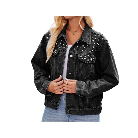 Women's Washed Denim Stitching Casual Jacket Coat Top Long Sleeves Fashion Casual Jackets Shacket With Pockets