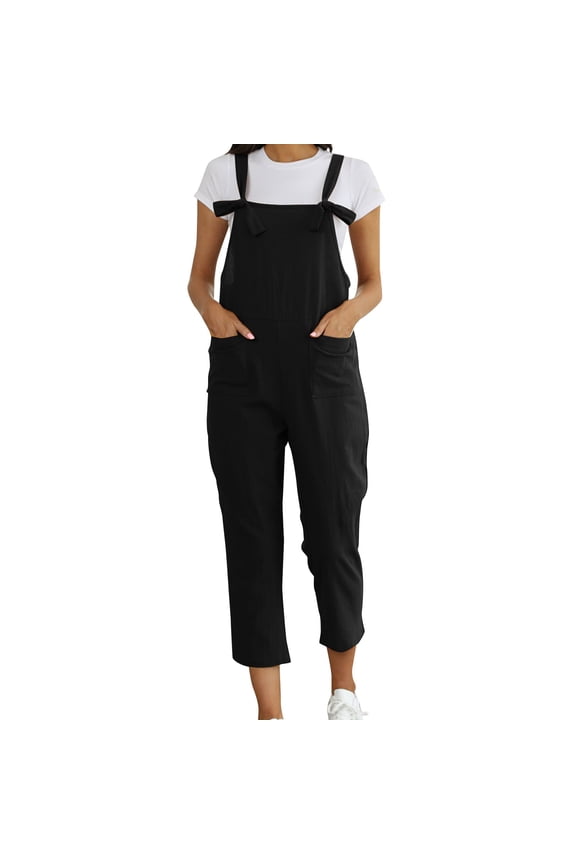 Women's Washed Linen Bib Jeans Overalls Casual Ripped Linen Jumpsuits Rompers, Jumpsuit Women's Black