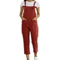 thumbnail image 1 of Women's Washed Linen Bib Overalls - Casual Ripped Jumpsuit Rompers - Adjustable Straps & Four Pockets, 1 of 4