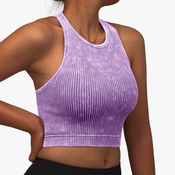 Women's Washed Seamless Sports Bra – Vertical Stripe Sexy Back Underwear – Quick Drying Running Bra – High Stretch Gathering Design – Available in 15 Colors – Sizes S-L