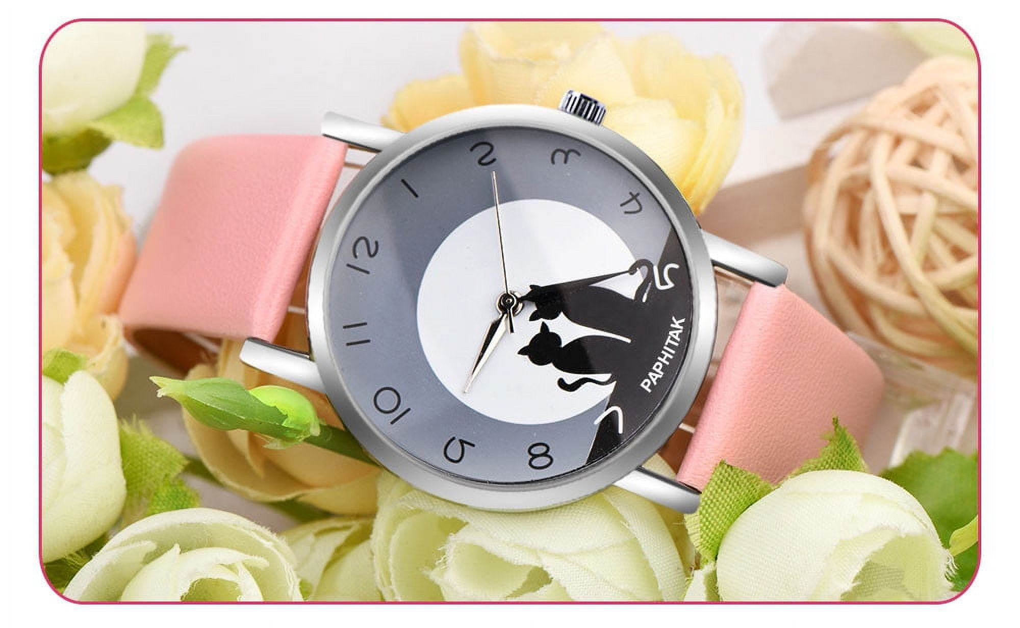Women s Watch PAPHITAK Womens Cute Cat Leather Analog Quartz Watch Walmart