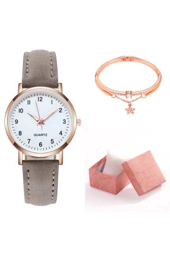 Women's Watch Set Kadlawus Women's Classic Watch Set with Bracelet and Gift Box, Luminous Arabic Dial Quartz Watch, Frosted Leather Strap Retro Timepiece