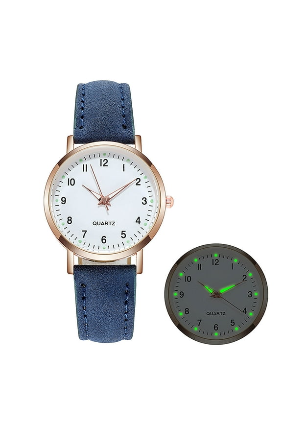 Leather Band Watches for Women, Classic Quartz Watch with Luminouse Easy Read Dial, Vintage Small Face Round Watches, Birthday Gift for Ladies (Blue)