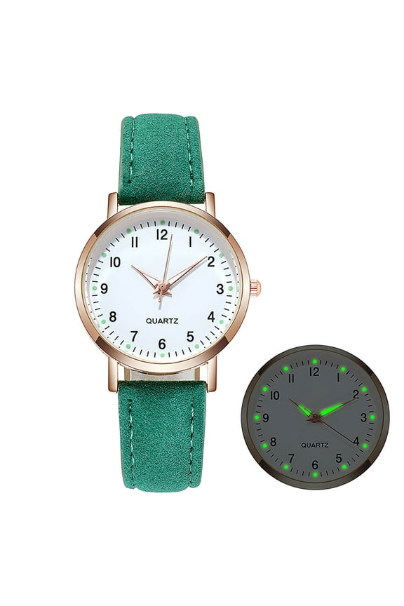 Leather Band Watches for Women, Classic Quartz Watch with Luminouse Easy Read Dial, Vintage Small Face Round Watches, Birthday Gift for Ladies (Green)