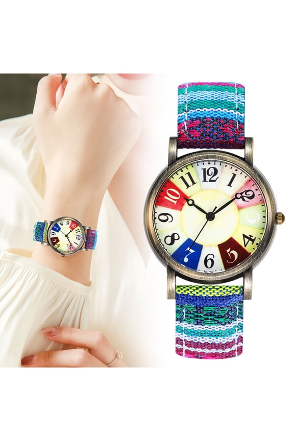 Women's Watches Clearance Waterproof Boho Hippie Watch Vintage Digital Dainty Women's Wrist Multicolour Rainbow Pattern Rainbow Colorful Watch With Watch Box Women's Watch and Bracelet Set