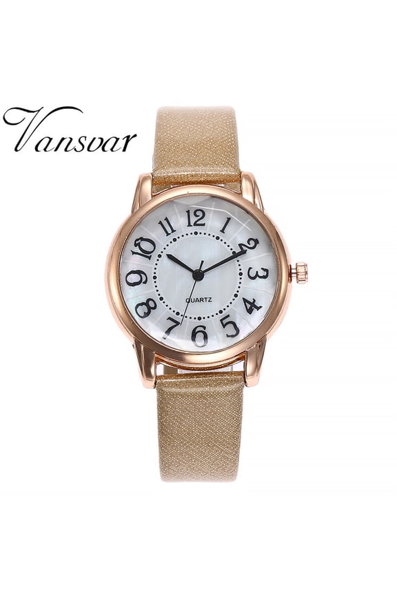 Women's Watches, Gaqring Fashion Casual Quartz Leather Strap Watch, Analog Wristwatch Round Stainless Steel Dial Glass Window Alloy Case, Beige