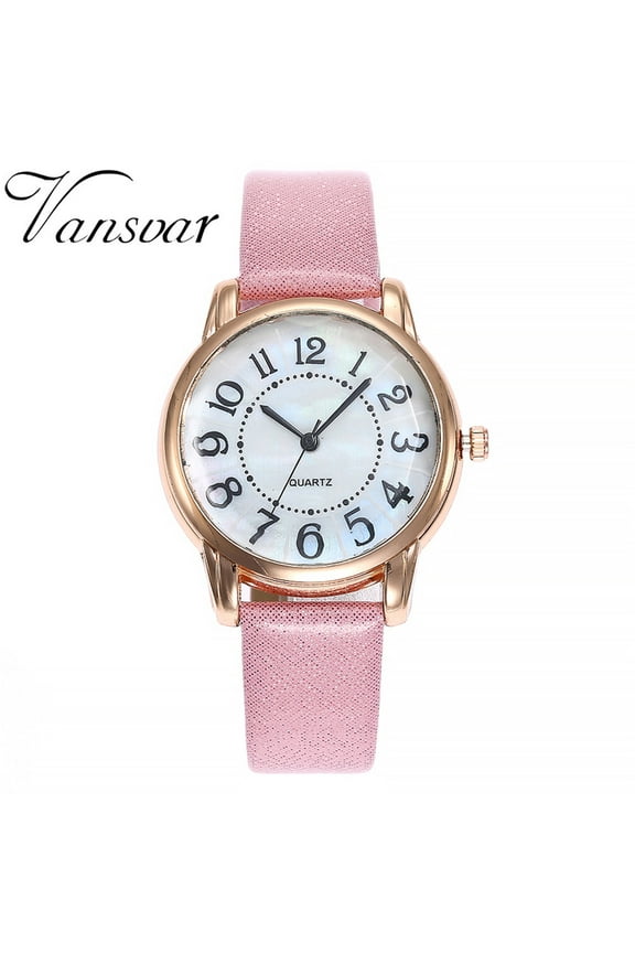 Women's Watches, Gaqring Fashion Casual Quartz Leather Strap Watch, Analog Wristwatch Round Stainless Steel Dial Glass Window Alloy Case, Pink