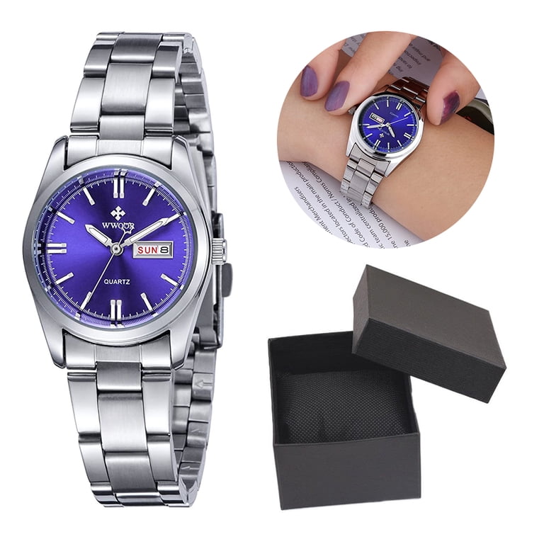 Womens Blue Analog Quartz Silver Stainless Steel Luminous Waterproof Round Watch Amazon.com: OLEVS Self Winding Watches for Women Luxury Blue  main image 2