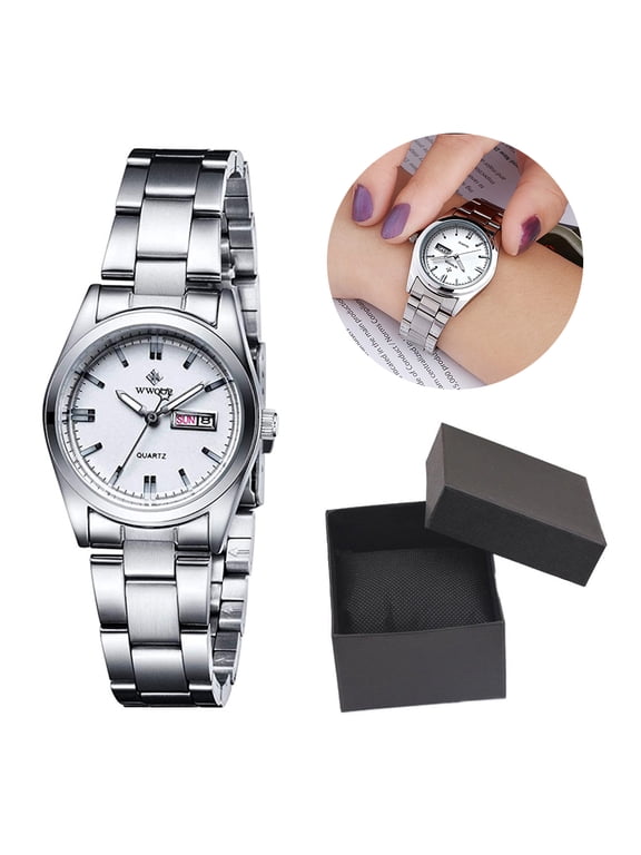 Women's Watches Waterproof Luminous Calendar Quartz Watch with Stainless Steel Band (White)