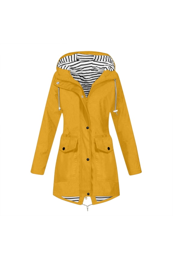 Women's Water Repellent Rain Jacket Long Sleeve Hooded Windbreaker Longline Outdoor Climbing Hiking Coat with Flap Pockets
