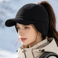 thumbnail image 1 of Women's Water-Repellent Winter Ponytail Baseball Cap LSONABXA with Ear Flaps - Winter Hat for Women, 1 of 9