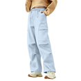 thumbnail image 1 of Women's Water Resistant Hiking Pants, Fleece Lined Cargo Pants for Women, High Waisted Baggy Parachute Trousers, Wide Leg Climbing Pants with Multi Pockets for Winter Outdoor and Street Light Blue, 1 of 4