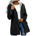 thumbnail image 1 of Women's Water Resistant Hooded Windbreaker Jacket with Zipper Pockets for Fall Winter Outerwear Lightweight Mid Long Coat, 1 of 7
