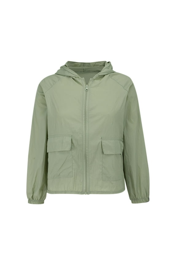 Women's Water Resistant Hooded Windbreaker Lightweight Packable Outdoor Jacket with Zippered Pockets