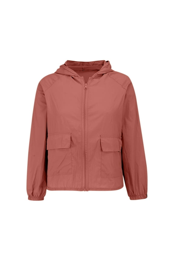 Women's Water Resistant Hooded Windbreaker Lightweight Packable Outdoor Jacket with Zippered Pockets