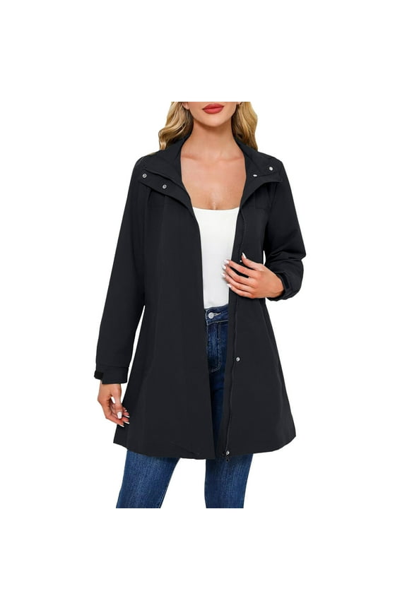 Women's Water Resistant Windbreaker Jacket Long Sleeve Mid Length Outerwear For Hiking Travel And Daily Wear
