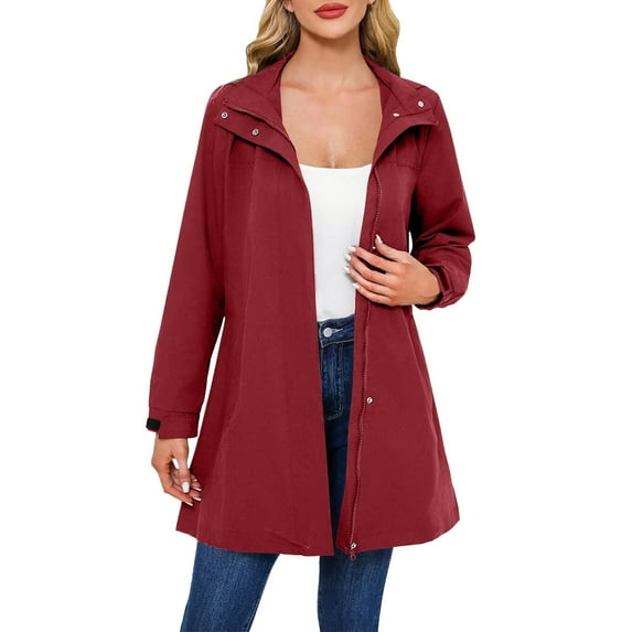 Women's Water Resistant Windbreaker Jacket Long Sleeve Mid Length Outerwear For Hiking Travel And Daily Wear