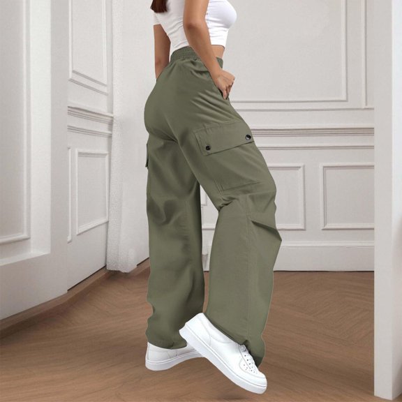 Women's Water Resistant Work Pants High Waisted Multi-Pocket Cargo Pants Loose Wide Leg Outdoor Tactical Pants for Work Casual Fashion Trendy Wear Green XXL