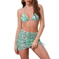 thumbnail image 1 of Women's Water Ripples Colorblock Halter Bikini Sets 3 Piece Triangle Bottom Mesh Cover Up Swimwear Bathing Suits X-Small Green White, 1 of 5