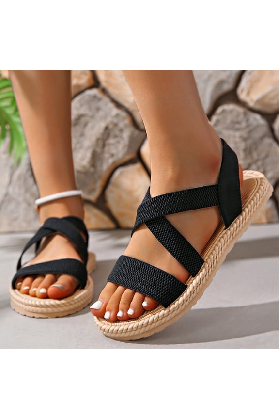 Women’s Water Sandal, Women's Platform Wedge Heel Sandals - Open-Toe Adjustable Elastic Strappy, Comfortable Insole, lightweight Rubber Sole, Casual Summer Strappy Sandals