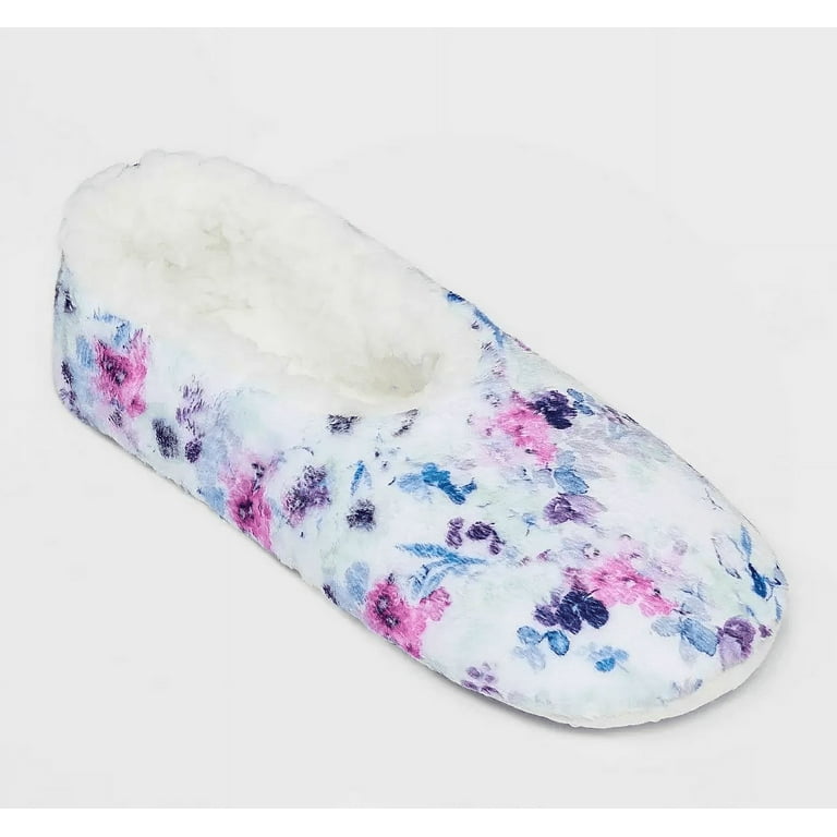 Women's Watercolor Floral Cozy Pull-On Slipper Socks White