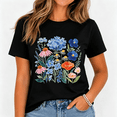 thumbnail image 1 of Women’s Watercolor Floral Graphic T‑Shirt, Boho Wildflower Summer Casual Cotton Short‑Sleeve Tee Women Clothing, 1 of 8