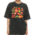 thumbnail image 1 of Women's Watercolor Heirloom Tomato Variety Pomodoro Gardening Casual Washed T Shirt Black S-2XL Plus Size, 1 of 5