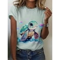 thumbnail image 1 of Women's Watercolour Print T-Shirt Cute Animal Loose Casual Short Sleeve Tee Jacket Top, 1 of 1