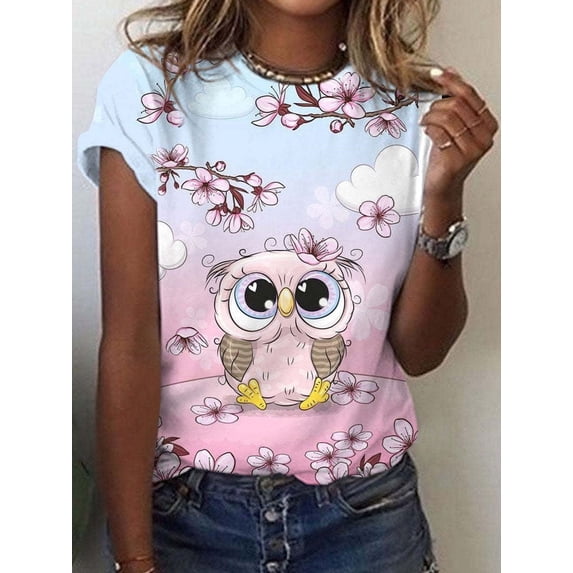 Women's Watercolour Print T-Shirt Cute Animal Loose Casual Short Sleeve Tee Jacket Top
