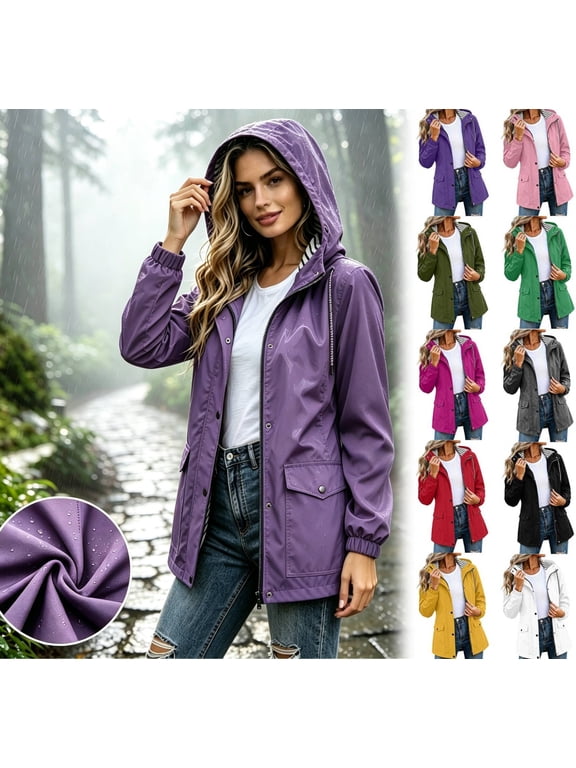 Women's Waterproof Active Outdoor Hiking Rain Jacket Lightweight Hooded Windbreaker with Pockets | CSEONE, Green M