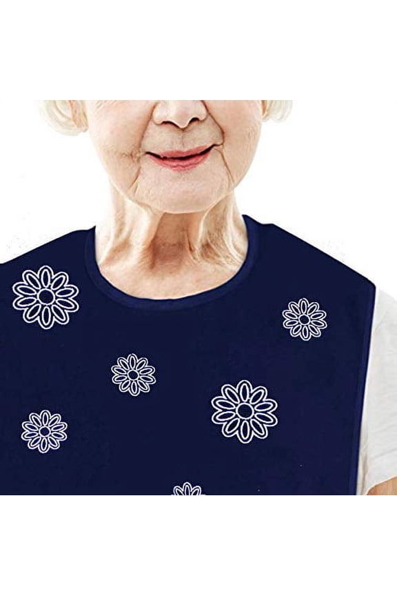Women's Waterproof Adult Bib with Embroidered Design, Reusable, Washable | Classy Pal (Flower Pattern)