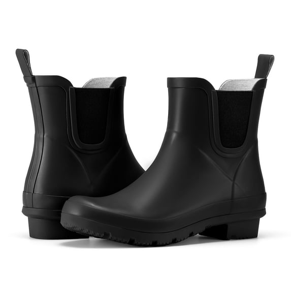 Women's Waterproof Chelsea Rain Boots, Slip-Resistant Rubber Garden Shoes, Black, Size 10