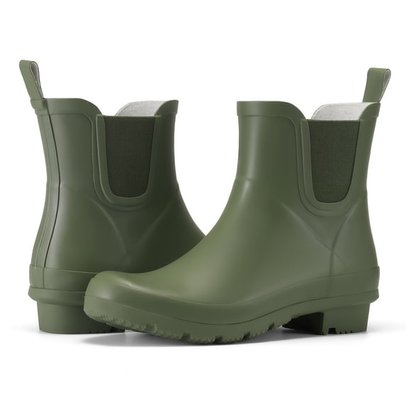 Women's Waterproof Chelsea Rain Boots, Slip-Resistant Rubber Garden Shoes, Green, Size 10
