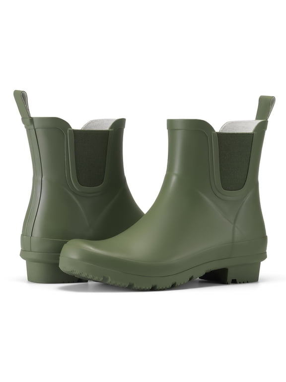 Women's Waterproof Chelsea Rain Boots, Slip-Resistant Rubber Garden Shoes, Green, Size 8