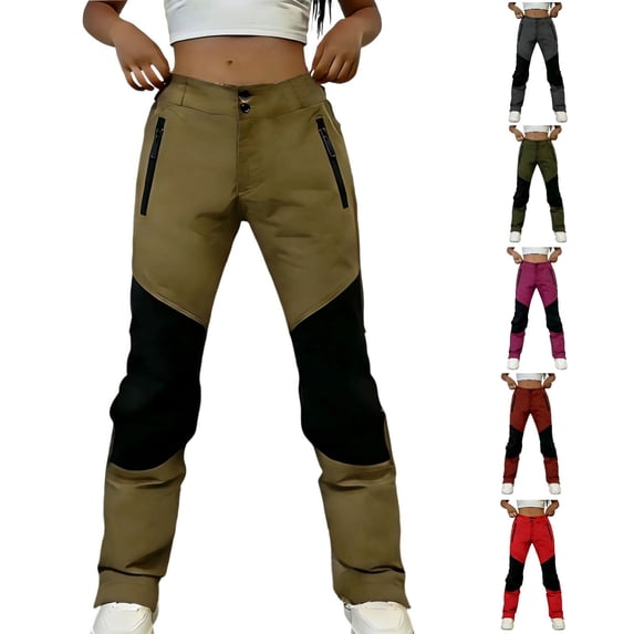 Women's Waterproof Hiking Straight Leg Casual Pants, Soft Mid Elastic Waist with Pockets, Confidence Fit Outdoor Adventure Travel Work, Active Pants for Women | UKHCCC,Army Green L