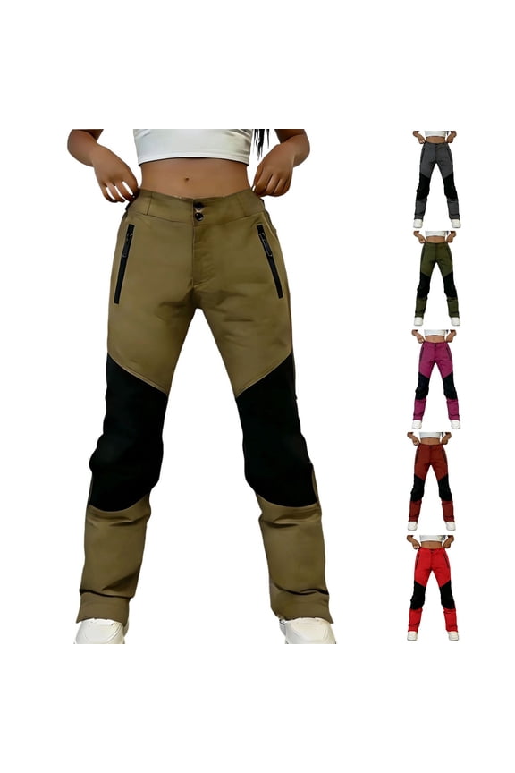 Women's Waterproof Hiking Straight Leg Casual Pants, Soft Polyester Fabric, Mid Rise Elastic Waist, Breathable Outdoor Travel Trousers, Lightweight Camping Pants for Walking,