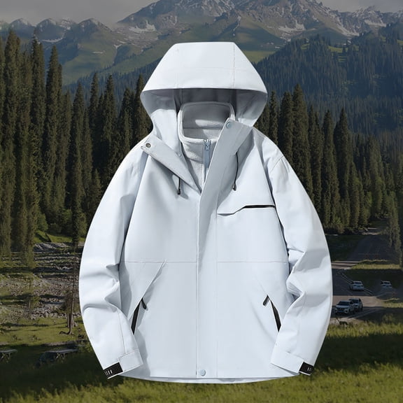 Women's Waterproof Hooded Jacket Two-Piece Set with Pockets Zipper Padded Lining Solid Color Outdoor Hiking Clothes Sports Rushing Tops Spring and Winter Coat